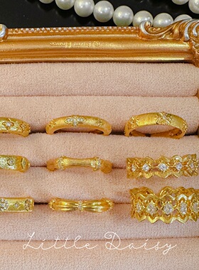 Little Daisy富贵拉丝中古华丽巴洛克古法金镶钻开口可调节戒指