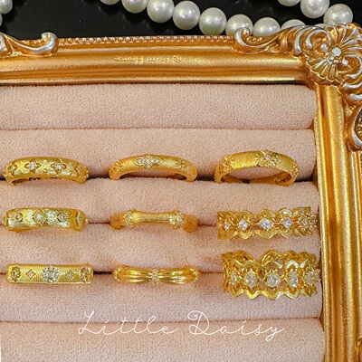 Little Daisy富贵拉丝中古华丽巴洛克古法金镶钻开口可调节戒指