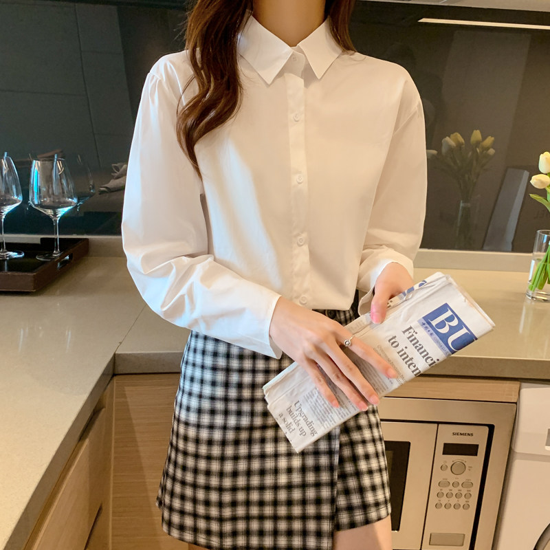 实拍现货倪妮朱锁锁同款2021春季新款白色泡泡袖宽松衬衫上衣女潮