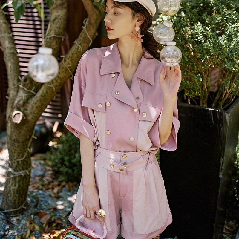 夏季新款法式街头甜美可爱风时尚粉色夹克式短袖裤套装|ruв категории Женская одежда, костюм/студенты школьную форму/обмундирования, Другие костюм - от Buy2taobao.com для оказания профессиональной услуги покупки агента Taobao