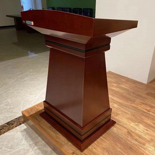 深胡桃木色实木演讲台红棕色发言台迎宾台带脚踏前台接待前台Y-2