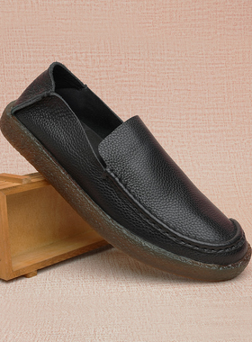 新款男鞋真皮套脚休闲驾车鞋一脚蹬懒人豆豆鞋舒适防滑牛筋底单鞋