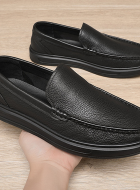 春秋新款男士套脚牛皮鞋休闲百搭一脚蹬户外软底软面驾车鞋潮鞋