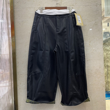 2025秋季新款欧洲站腰带PU皮阔腿八分裤百搭裤子潮瓦琳汀娜71866