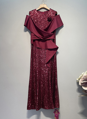 结婚妈妈披肩服气质优雅重工亮片修身婚礼婚宴鱼尾长连衣裙89162