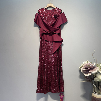 重工亮片修身婚礼鱼尾长款连衣裙