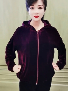 新款连帽拉链长袖纯色加肥加大桑蚕丝植绒上衣财地CD087短外套女