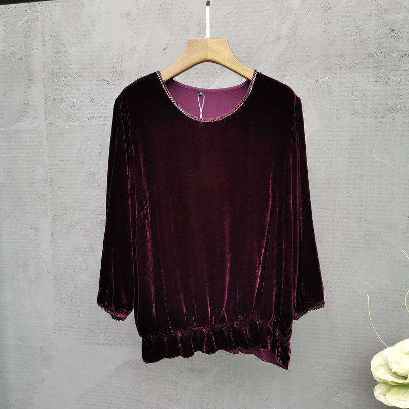 桑蚕丝植绒九分袖女装手工串珠