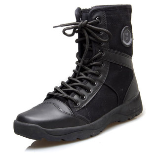 保安鞋 高帮作训靴男夏季 透气作战战术靴户外黑色帆布男靴子训练鞋