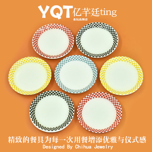 YQT大号格子花纹盘子微缩食玩奶油胶树脂小配件diy发夹过家家玩具