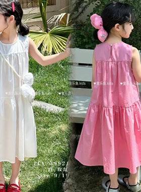 童乐鱼2025夏女童无袖棉布连衣裙韩版洋气斜挎包公主裙背心裙5992