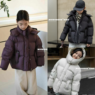 牛哆哆羽2024冬款 90绒外套34302 男女童立体白鸭绒连帽羽绒服短款