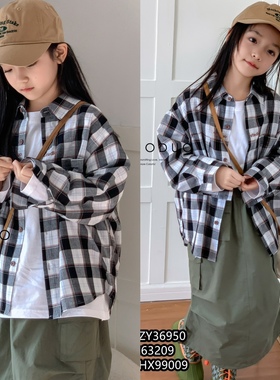 牛哆哆2024春季新款女童休闲格子衬衫薄款中性洋气韩范开衫36950