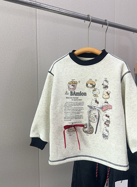 童乐鱼童装2024冬女童韩版可爱卡通蝴蝶结休闲宽松中长卫衣58199