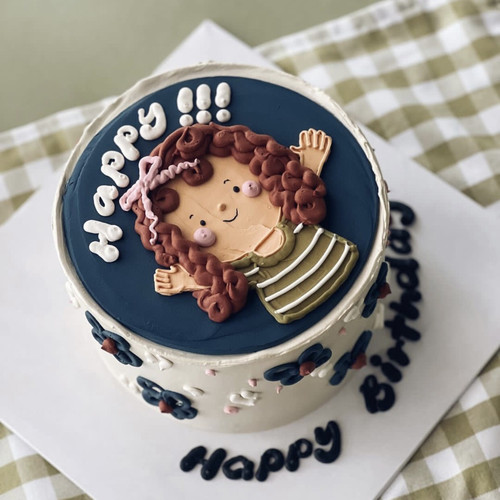 cakegirl手绘奶油霜卷发女孩生日蛋糕动物奶油新鲜水果只限杭州