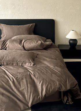 100支长绒棉贡缎欧美法式轻奢纯棉提花四件套高级感床笠款LY7298D