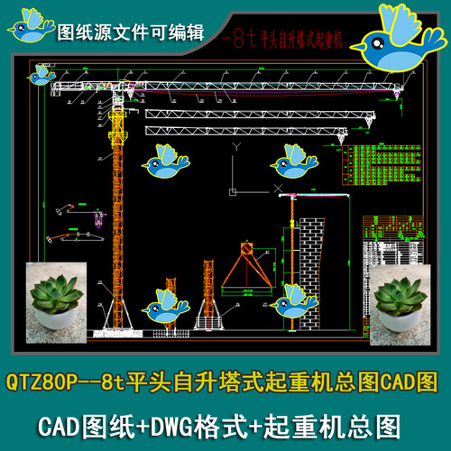 QTZ80P--8t平头自升塔式起重机总图CAD图纸平头塔吊起重机总装图