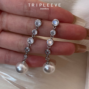 泡泡钻石冷光澳白珍珠长款耳线耳环气质灵动耳坠轻奢s925银针耳饰