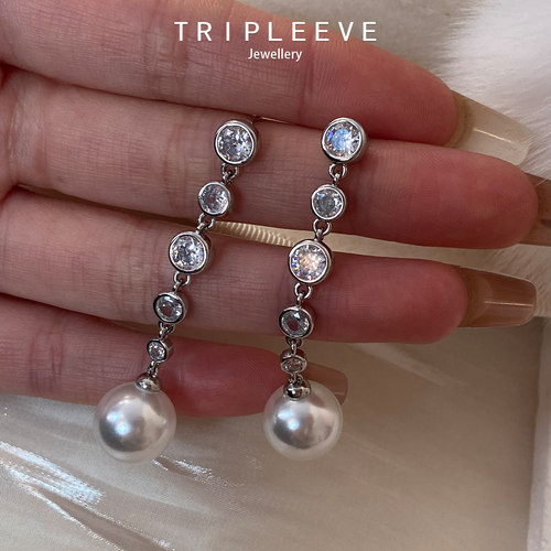 礼物强光珍珠耳饰通体纯银