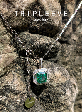 甜涩青苹果/通体925纯银项链颈链拟真培育宝石设计师轻珠宝巨精工