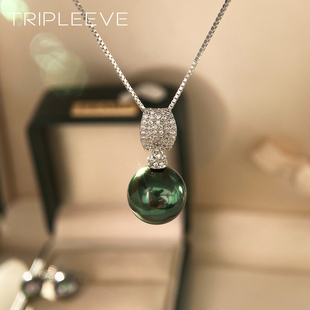 流光夜影大溪地孔雀绿珍珠吊坠项坠女2026新款爆款项链满钻锁骨链