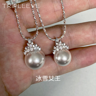 三面夏娃s925通体纯银冷光澳白珍珠钻石长链毛衣链维纳斯冰雪女王