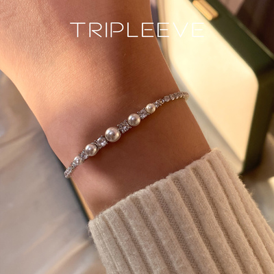 赵露思许妍同款高碳钻石珍珠手链满天星轻奢小众爆闪渐变项链套装