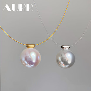 AURR浮月｜隐形丝线珍珠项链s925纯银人造海水澳白悬浮单颗路路通