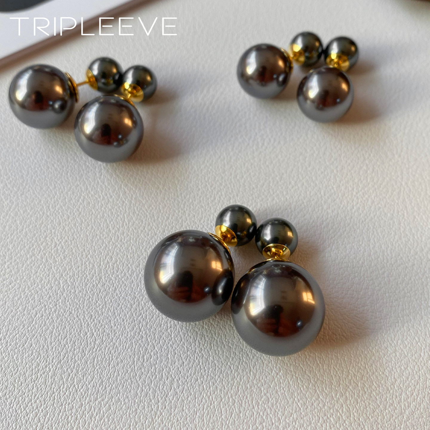 经典一款三戴大溪地拉贡黑珍珠耳钉前后戴大小珠双面百搭a925纯银