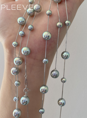 慵懒轻熟！高级灰珍珠满天星项链极光真多麻人造铂金灰伴彩s925银