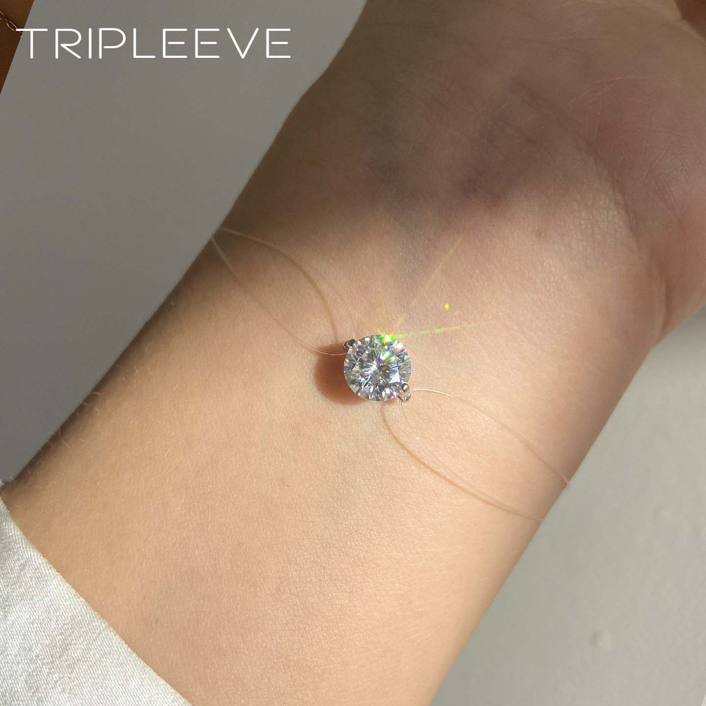 极简隐形正品D色莫桑钻手链人鱼之泪鱼线吊坠纯银镀18k白金带证书