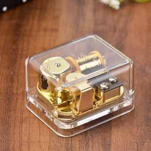 亚克力音乐盒镀金发条机芯八音盒送朋友创意生日礼物家居摆件定制