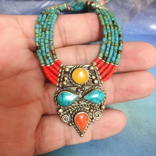 民族风西藏拉萨尼泊尔藏族女式女款项链黄铜绿松石包邮新款民族风