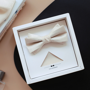 吴大侠米白色领结煲呔蝴蝶结婚新郎伴郎婚礼西装衬衫宴会司仪晚宴