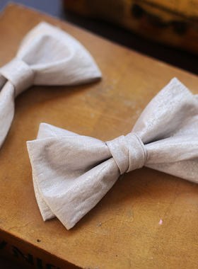 吴大侠闪光灰色领结煲呔森系复古结婚新郎伴郎婚礼西装衬衫男士