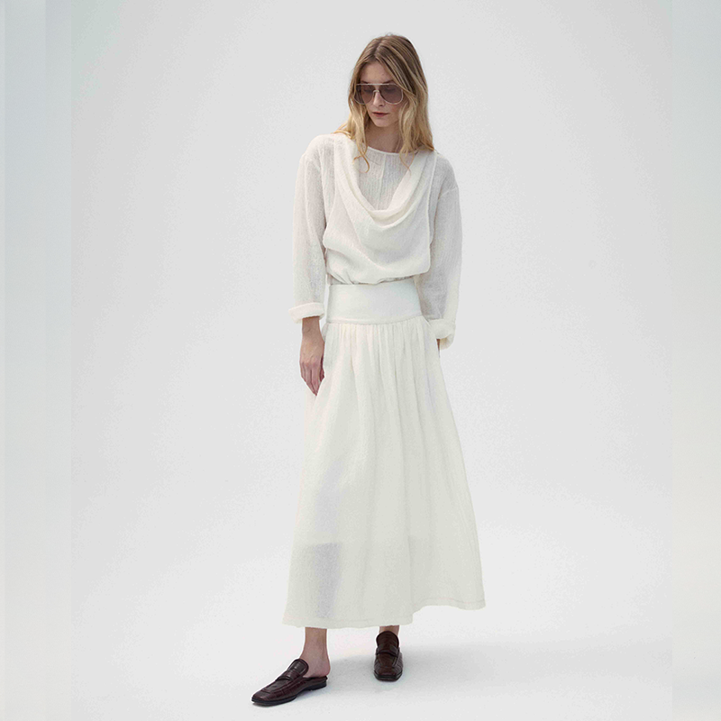 FRONTROWSHOP 肌理云感羊毛针织荡领针织衫/羊毛针织伞裙