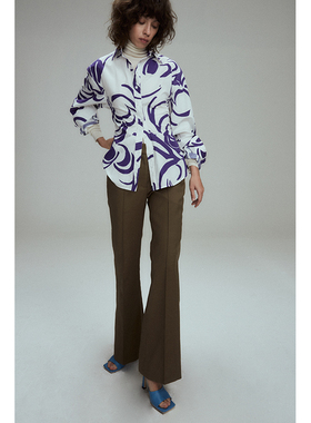 RUIEE如衣“月光剪影”艺术印花高织棉立裁廓形收腰衬衫黑白/紫色