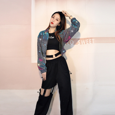 酷炫短款闪亮宽松爵士舞卫衣