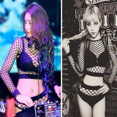 欧美酒吧DS女歌手DJ舞台演出服性感钢管舞渔网上衣弹力网衣超短裤