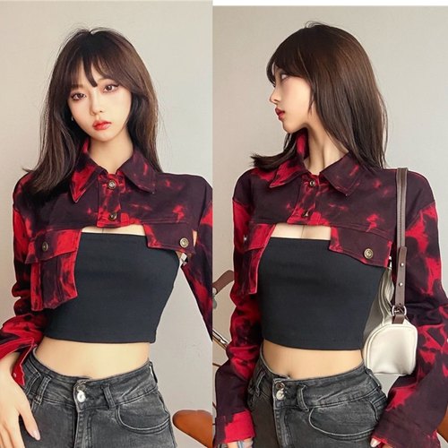 红色不规则演出服超短年会炸街