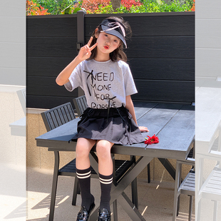 西西家女童2025夏款潮流字母蝴蝶结短袖T恤儿童休闲上衣JX9020ZM