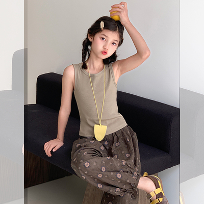 西西家女童2025夏季新款潮流纯色背心儿童休闲百搭无袖上衣JX382