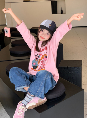 西西家女童2026春季新款卡通印花长袖T恤儿童休闲百搭上衣JX91918