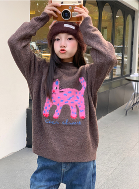 【粉猫】西西家女童2025冬季新款卡通毛衣儿童休闲百搭上衣JX5816