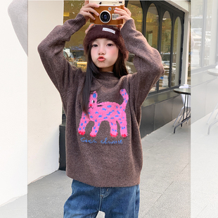 【粉猫】西西家女童2025冬季新款卡通毛衣儿童休闲百搭上衣JX5816