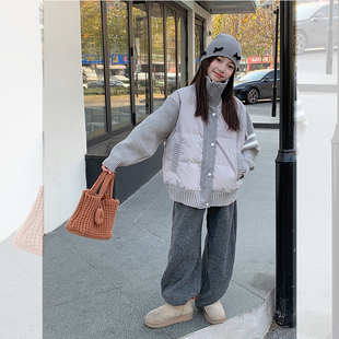 西西家女童2025冬季新款潮流立领毛衣拼接外套儿童休闲上衣JX5159