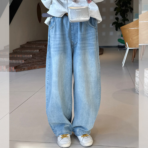 女童春季新款卡通阔腿牛仔裤