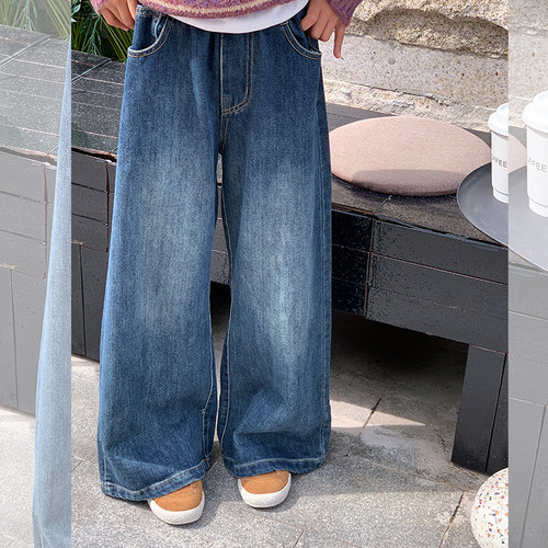 西西家女童冬加绒百搭牛仔阔腿裤