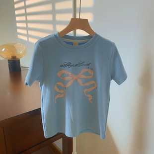 西西家女童2025夏季新款女童蝴蝶结圆领短袖T恤上衣HDJ359