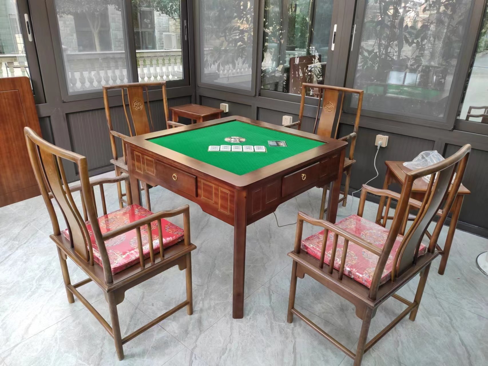 实木全自动扑克牌洗牌发牌机扑克桌三四人斗地主十三水掼蛋双扣